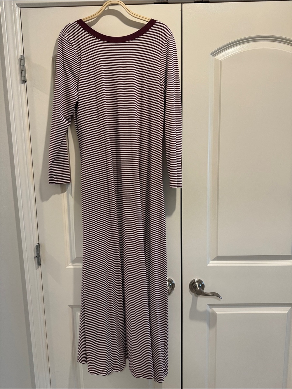 LOFT Burgundy & White Striped Long Sleeve Dress
